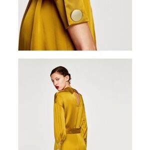 Zara Satin dress with belt Yellow SIZE M